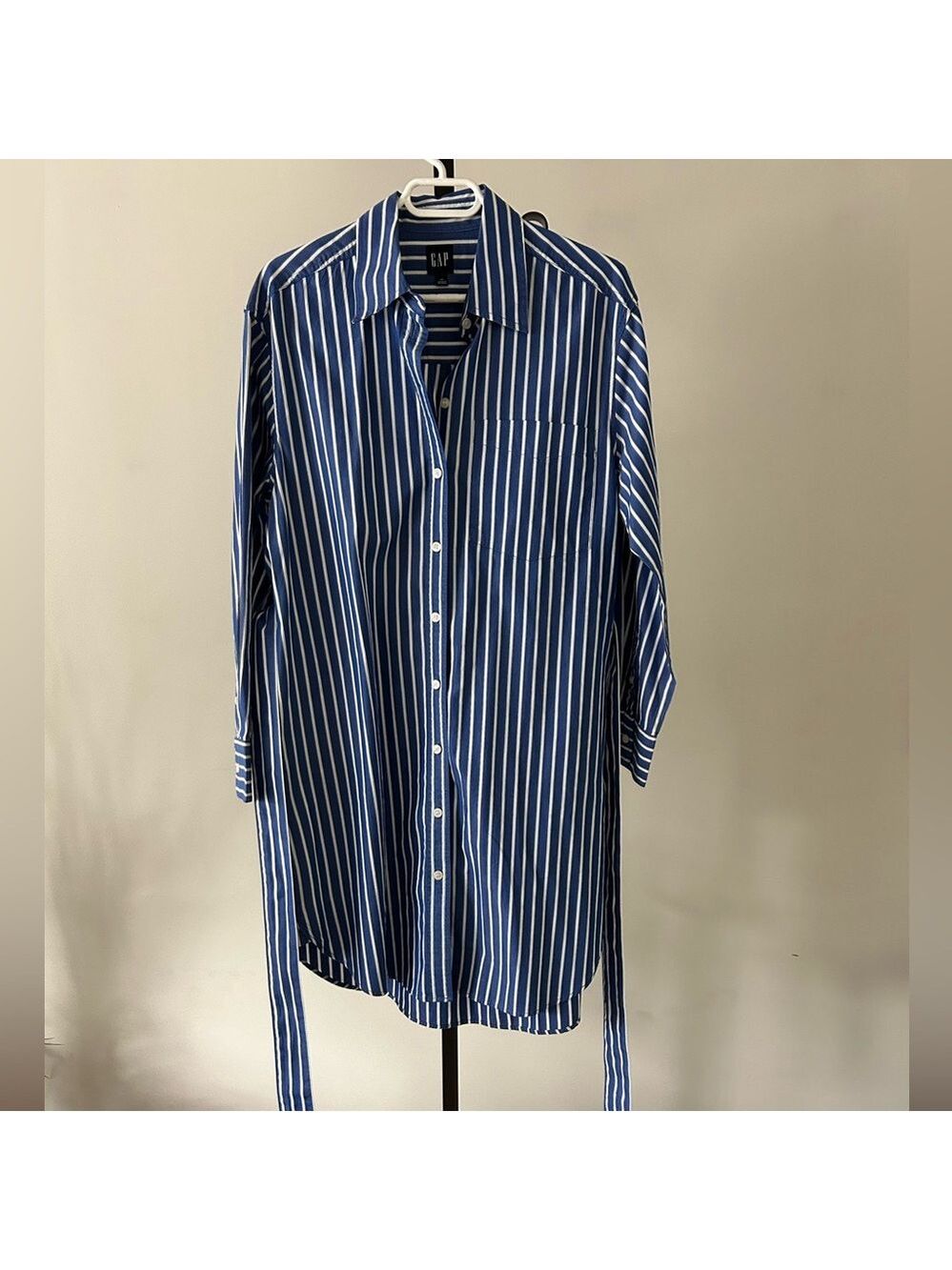 GAP 100 Percent Cotton Classic Blue/White Striped Belted Shirt Dress, Size Small - Picture 2 of 5